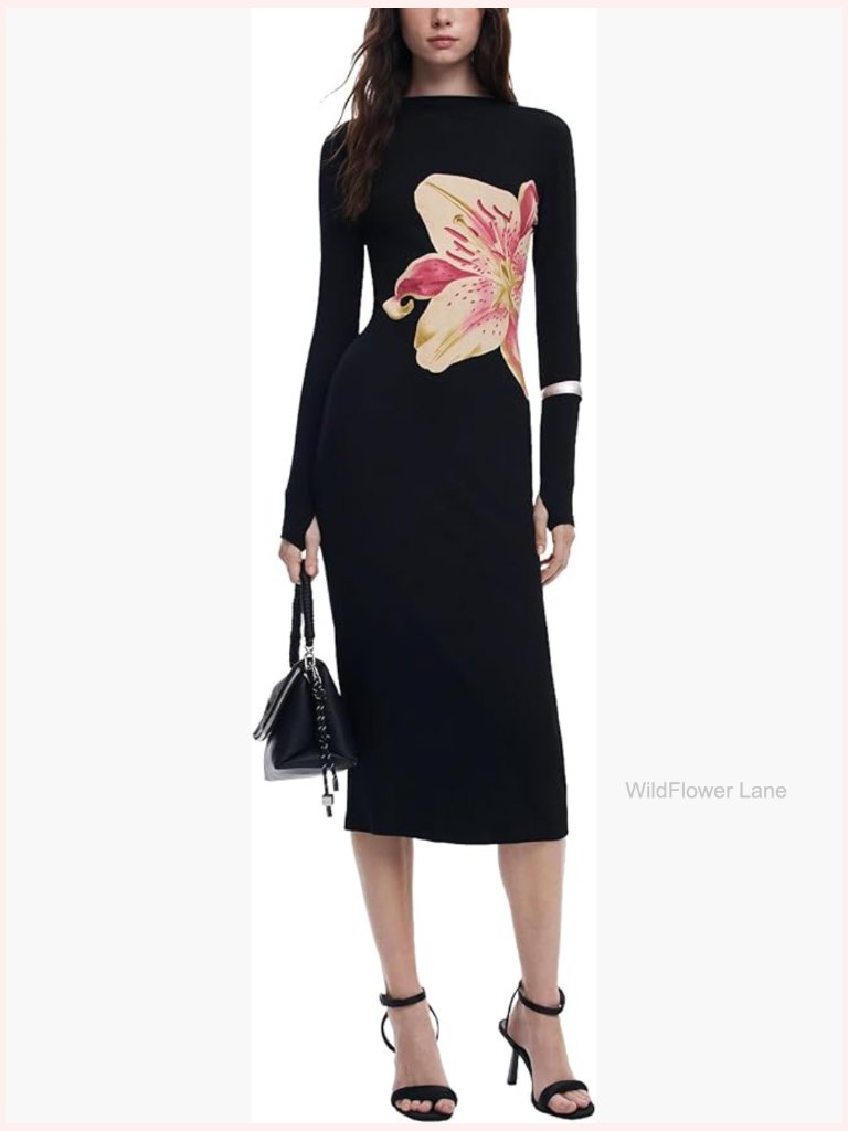 Long Sleeve Sheath Maxi Dress With Geometric Print, Cotton Blend